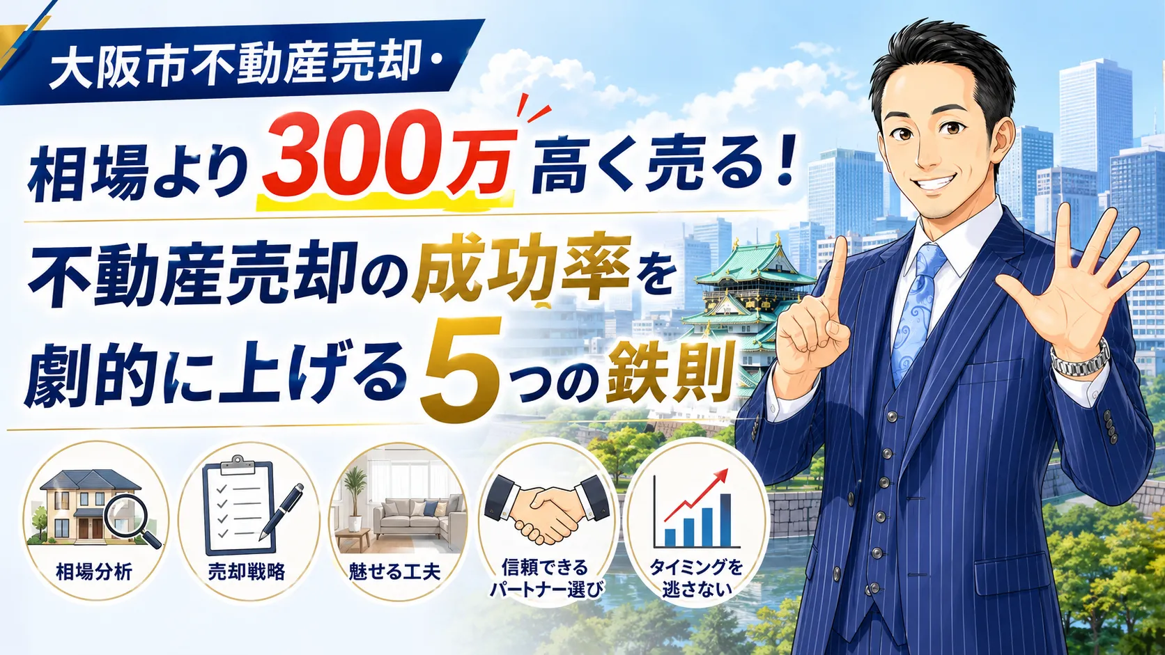 大阪市不動産売却・相場より300万高く売る！不動産売却の成功率を劇的に上げる5つの鉄則