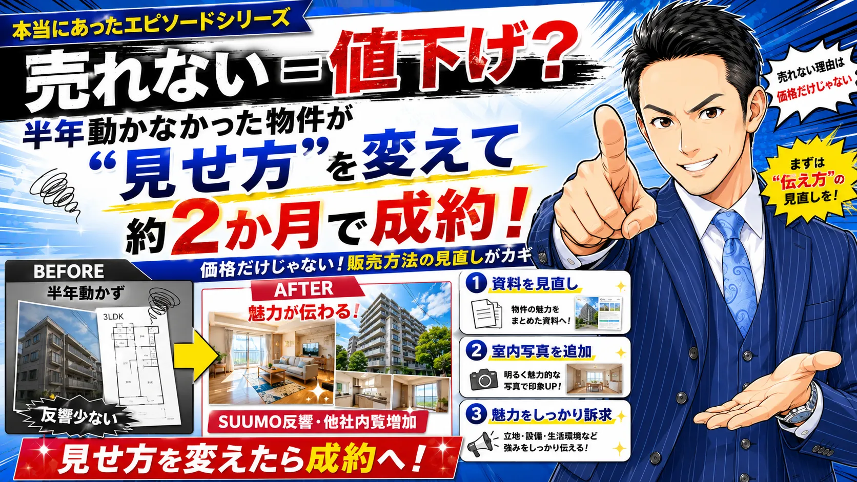 本当にあったエピソードシリーズ「売れない=値下げ?半年動かなかった物件が“見せ方”を変えて約2か月で成約」