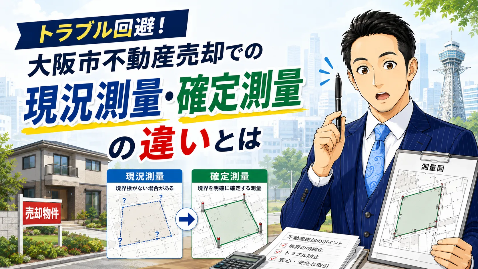 トラブル回避!大阪市不動産売却での現況測量・確定測量の違いとは