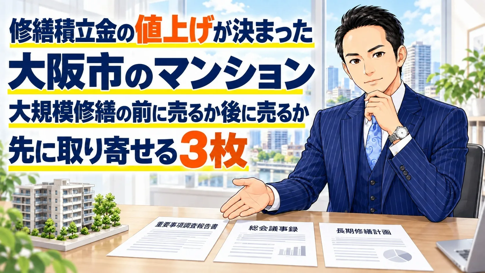 修繕積立金の値上げが決まった大阪市のマンション｜大規模修繕の前に売るか後に売るか、先に取り寄せる3枚